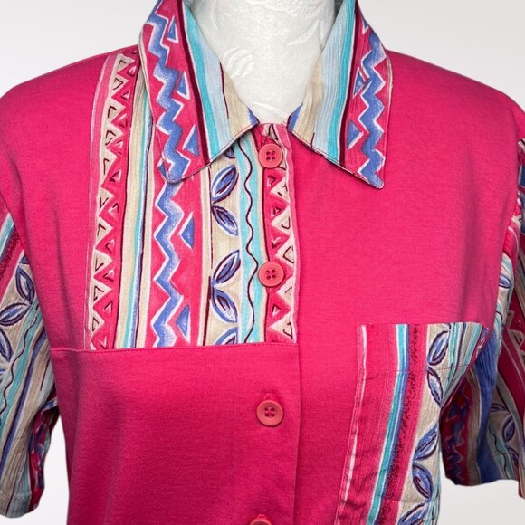 Vintage Koret Petite 90s Pink Tie Front Shirt Short Sleeve Small - Picture 2 of 8